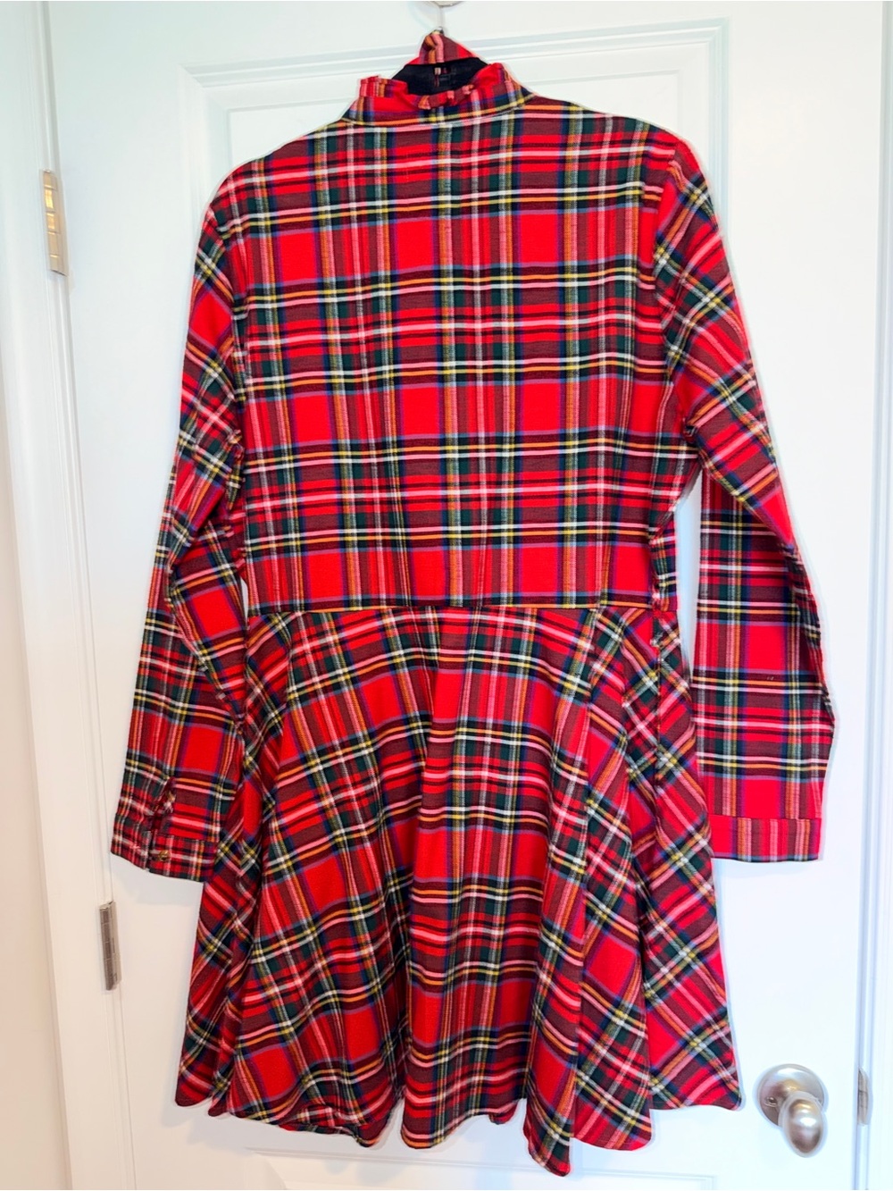 Kiel James Patrick Cozy Cabin Flannel Red Plaid Shirt Mini Dress with Waist Tie - Picture 5 of 6